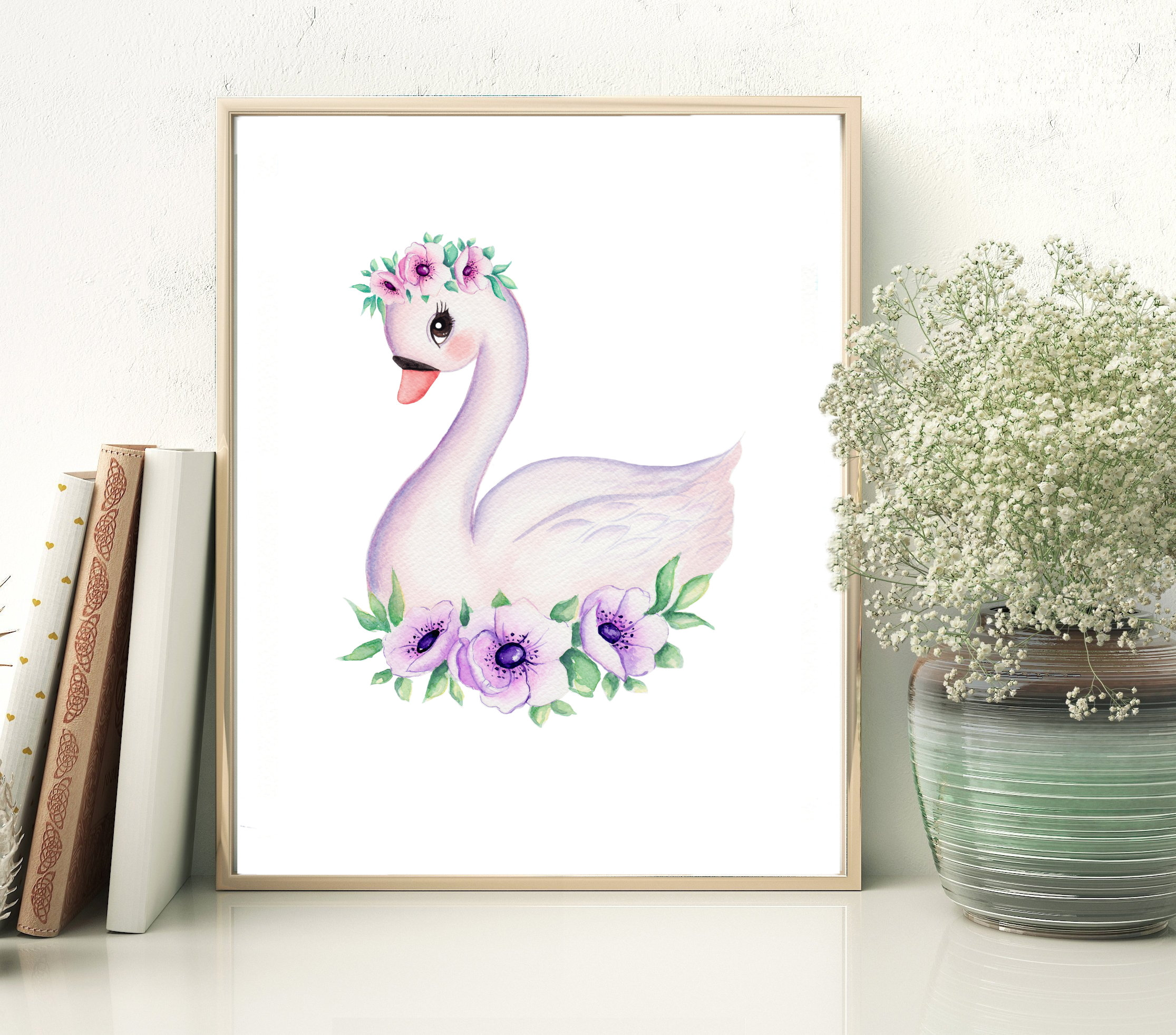 Swan Wall Art Baby Girl Room Decor Swan print nursery wall art Etsy