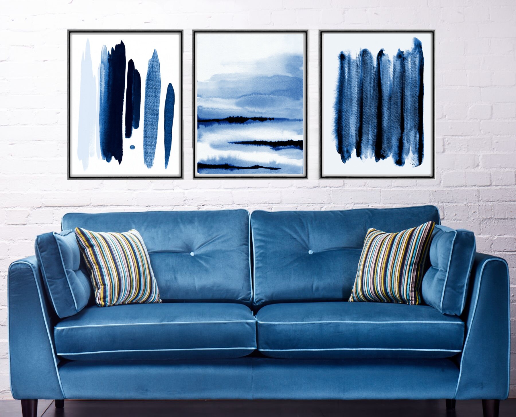 Extra Large Wall Art Blue Living Room Decor Minimalist Wall Etsy