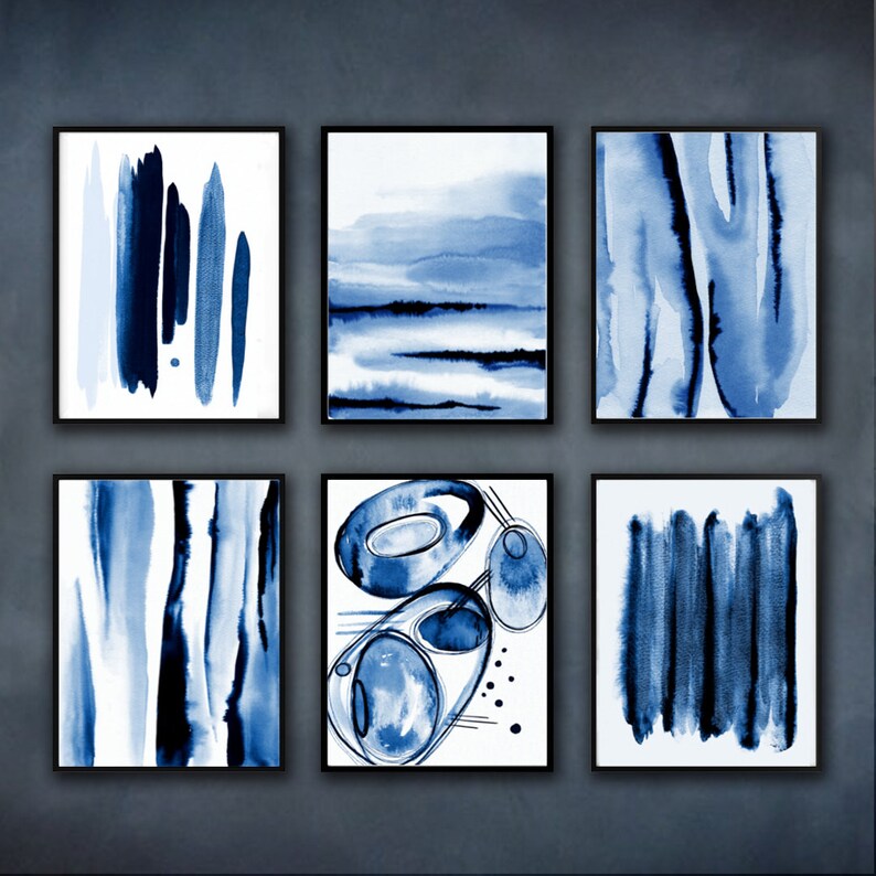 Navy Blue Wall Art Extra Large Wall Art Living Room Decor Blue Etsy