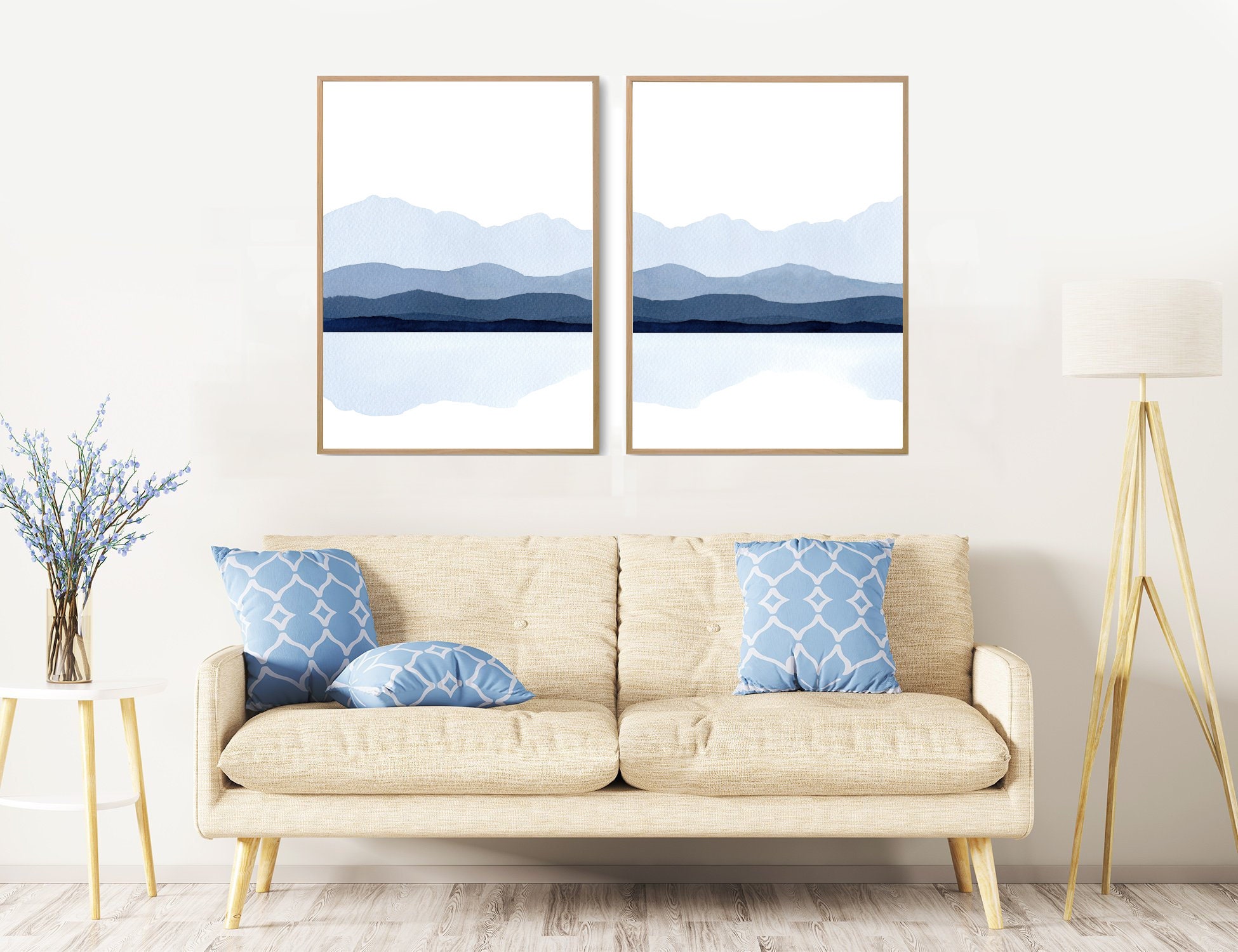 Minimalist Wall Art set of 2 prints Minimal Wall Art blue | Etsy