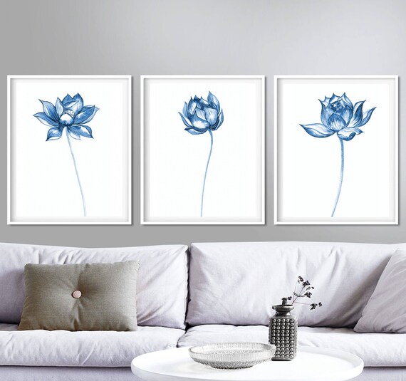 Large Wall Art Floral Wall Art Set Of 3 Prints Blue Wall Art Prints Blue Flower Bedroom Wall Decor Living Room Decor Flower Print Unframed Watercolor Art Collectibles Delage Com Br