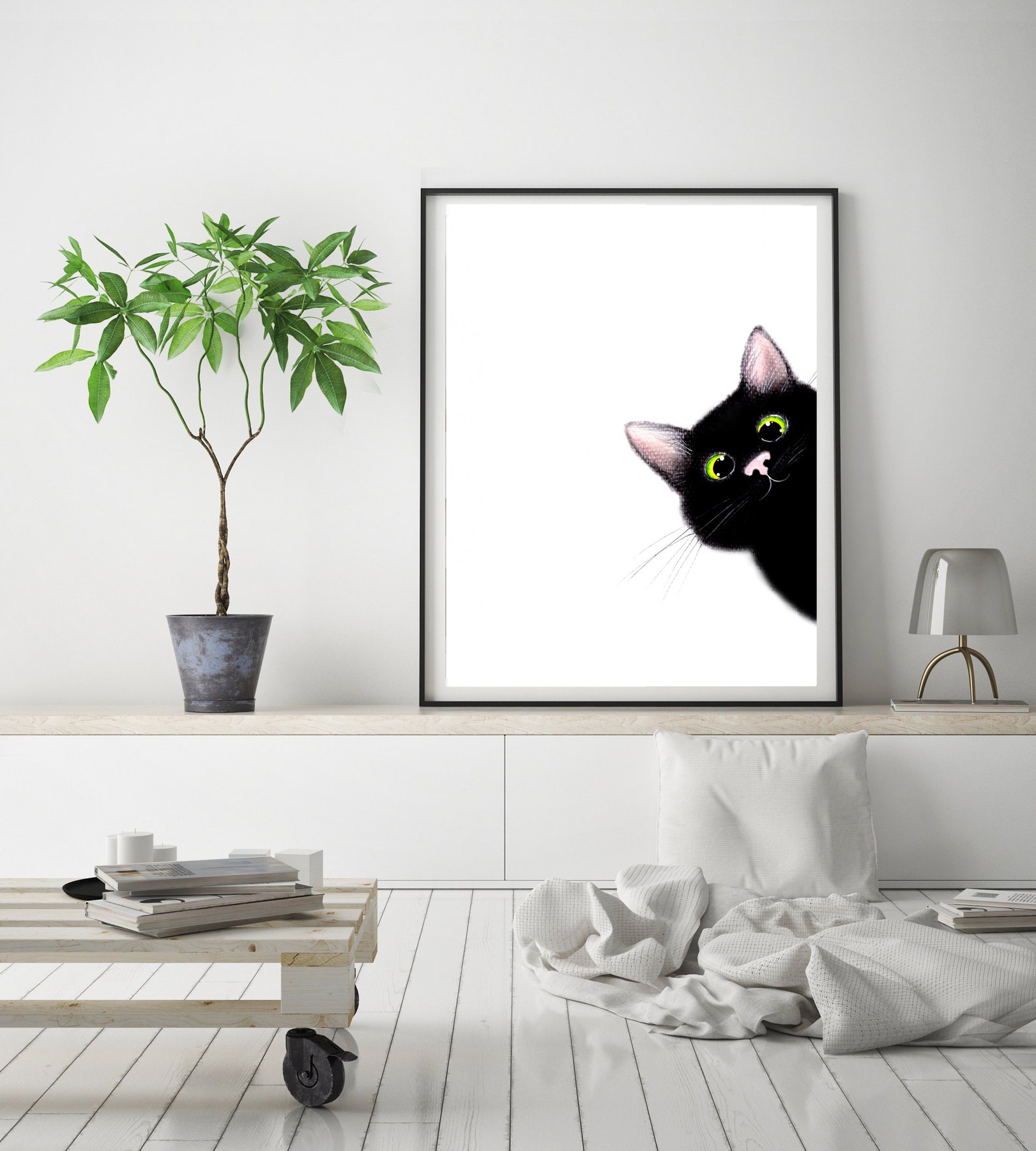 Black Cat Wall Art Black Cat Art Print Cat Painting Black Cat Etsy