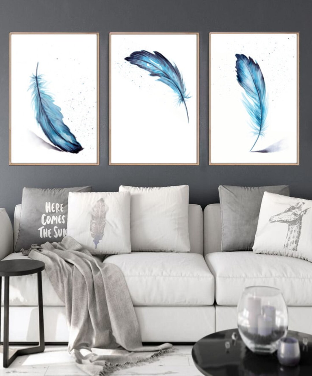 Printable Feather Wall Art Feather Wall Decor Blue Feather - Etsy