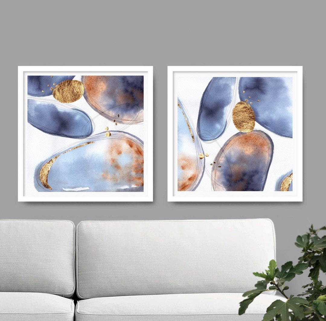 Abstract Watercolor Set Navy Prints Minimalist Art Minimal - Etsy