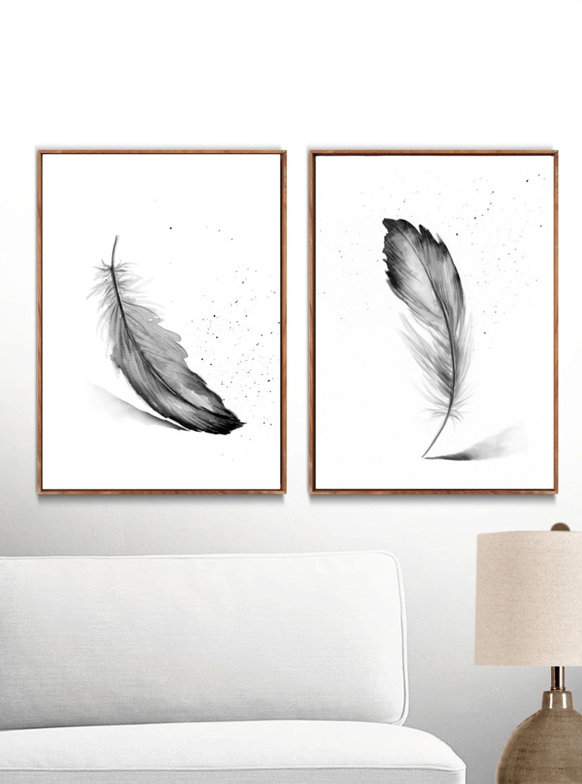 Feather Print Set Black and White Wall Art Feather Wall Decor Etsy