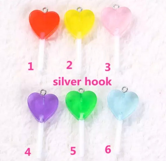 16pcs Kawaii Resin Lollipop Lollipop Charms Fake Heart Etsy