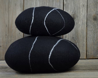 Set of two decorative felted stone pillows #1 / Wool cushion / Stone pillow/ Felt rock / Loft decor/ Dorm decor / Interior decoration / B&W