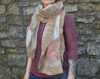 Pink moth nuno felted silk shawl / For autumn evenings / Elegant wrap / Wool and silk scarf / Gift for her / Scarf for women / Ready to ship