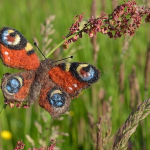 Butterfly needle felted brooch - European Peacock butterfly / Shawl pin / Handbag decoration / Wool ornament/ Backpack pin/ Made to order