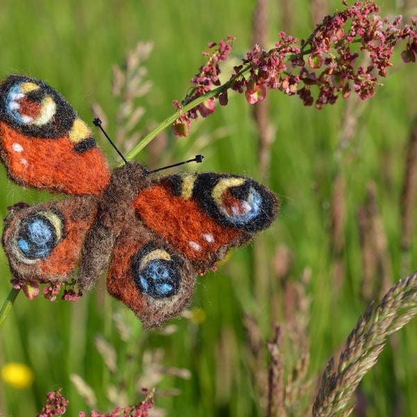 Butterfly needle felted brooch - European Peacock butterfly / Shawl pin / Handbag decoration / Wool ornament/ Backpack pin/ Made to order