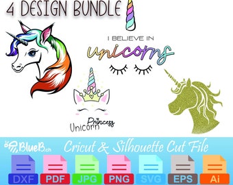 Unicorn SVG Bundle sweet. (4 designs) For Cricut, Cameo and others. Clipart for sublimation. I BELIEVE IN.