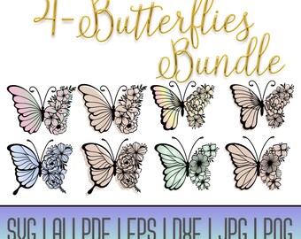 Butterfly Line Art SVG Bundle for Cricut- Butterflies SVG Files for Cricut- Butterfly SVG Layered- Butterfly Bundle Svg Files With 4 Designs