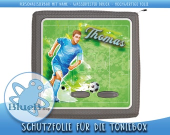 Fussball - Hochwertige Schutzfolie für die Toniebox - Industriedrucker - Aufkleber zum Schutz der Toniesbox. Personalisiert Name Fussballer