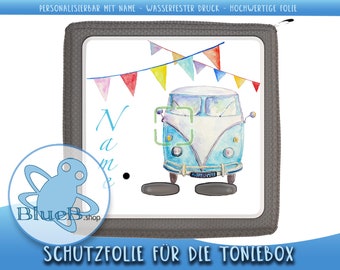 Auto Bus Schutzfolie für die Toniebox - Aufkleber zum Schutz der Toniesbox. Personalisiert mit Wunschname - Transporter Wasserfester Kleber