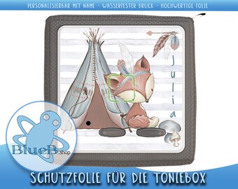 Toniebox Schutzfolie personalisiert Namen. Aufkleber zum Schutz der Toniesbox. Fuchs Zelt Schutzfolie