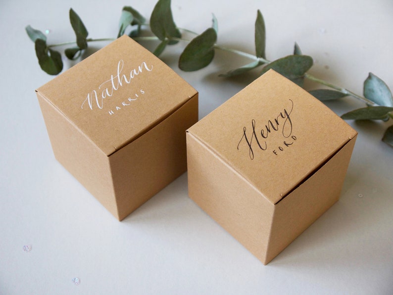 Personalised Modern Calligraphy Wedding Favour Boxes / Party Favours / Thank You Boxes image 1