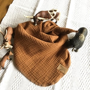 Muslin baby and children neckerchief in cinnamon brown