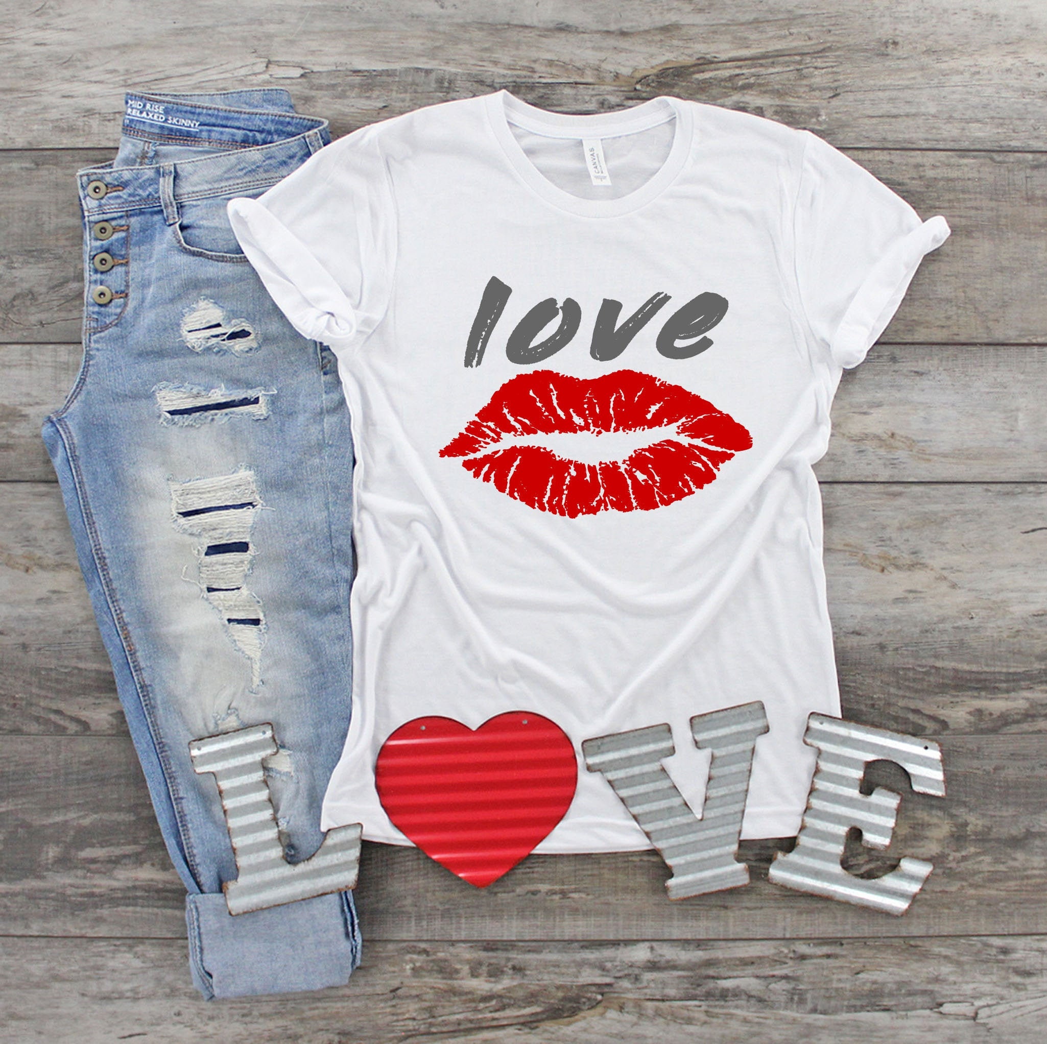 Lip Kiss Love Shirt Valentines Kiss Shirt Valentines T Etsy UK