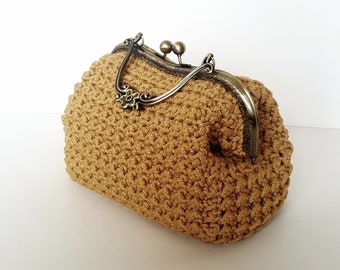 Kleine Vintage Style Handtasche gehäkelt maisgelb / gold