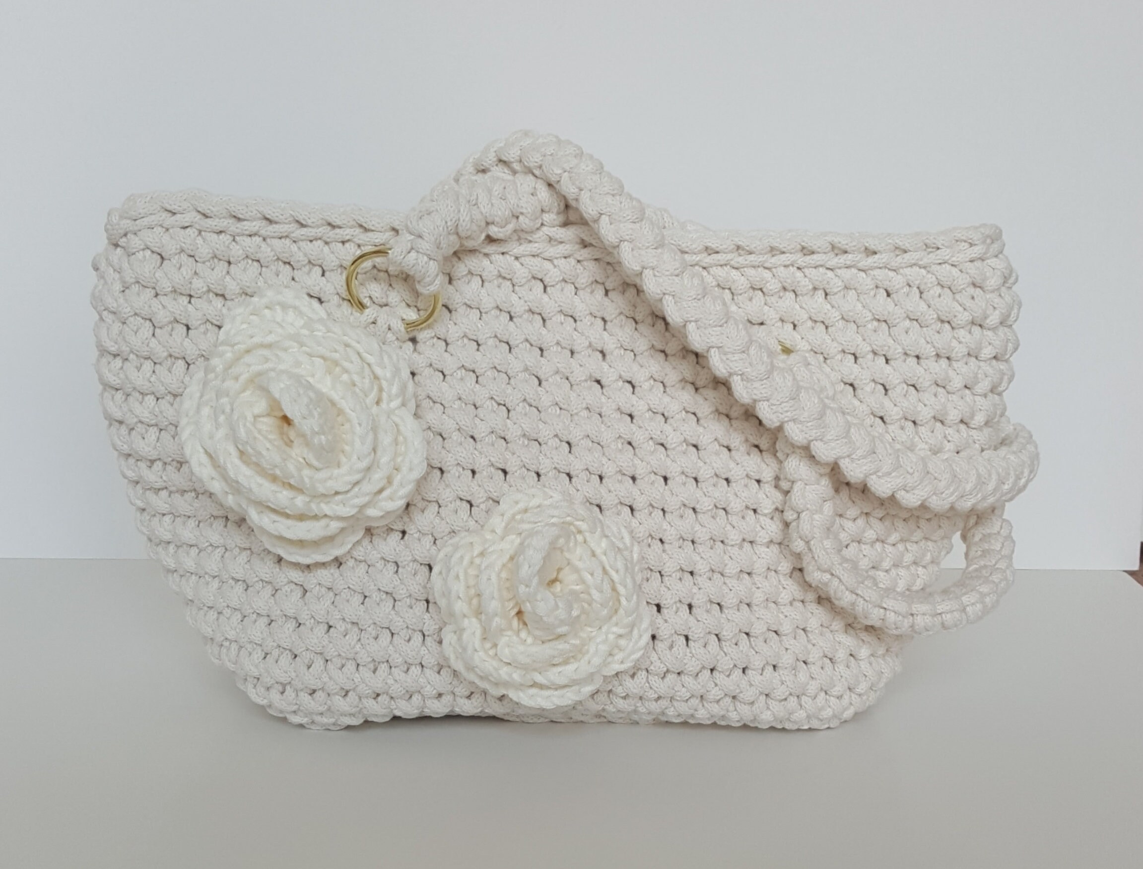 white crochet shoulder bag
