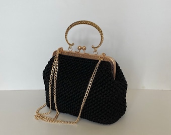 kleine Klick klack Handtasche im Retro-Look / Vintage-Style schwarz