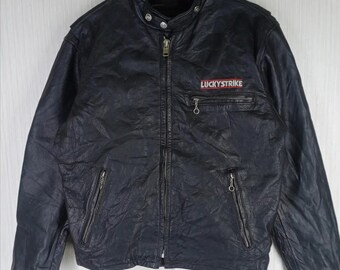 Rare!!! Vintage 90s Lucky Strike Leather Bomber Riding Jacket Size M