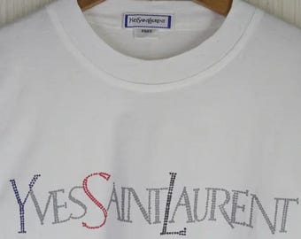 Rare Vintage 90s Yves Saint Laurent Big Logo Long Sleeve Tshirt
