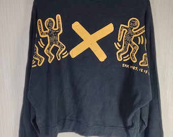 Sudadera vintage rara de Keith Haring con cuello redondo y estampado pop art de los años 90, talla M. Chaqueta Keith Haring con estampado pop art.