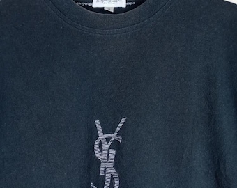 希少ヴィンテージ 90年代 イヴ・サンローラン プールオム 刺繍 ビッグロゴ Tシャツ サイズM