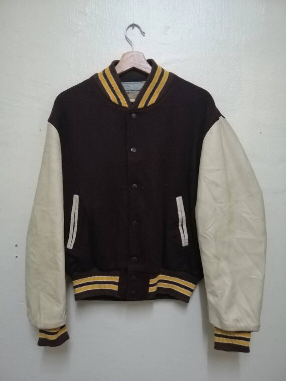 Rare!!! Vintage 80s Golden Bear Varsity Jacket Leather Sleeve Size