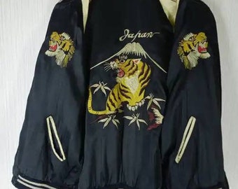 ¡¡¡RARO!!! Chaqueta Sukajan vintage reversible, clásica japonesa de satén, con logotipo bordado, talla M