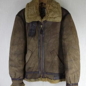 Rare Vintage 80s Schott B-3 Leather Shearling Fur Bomber Jacket Size M