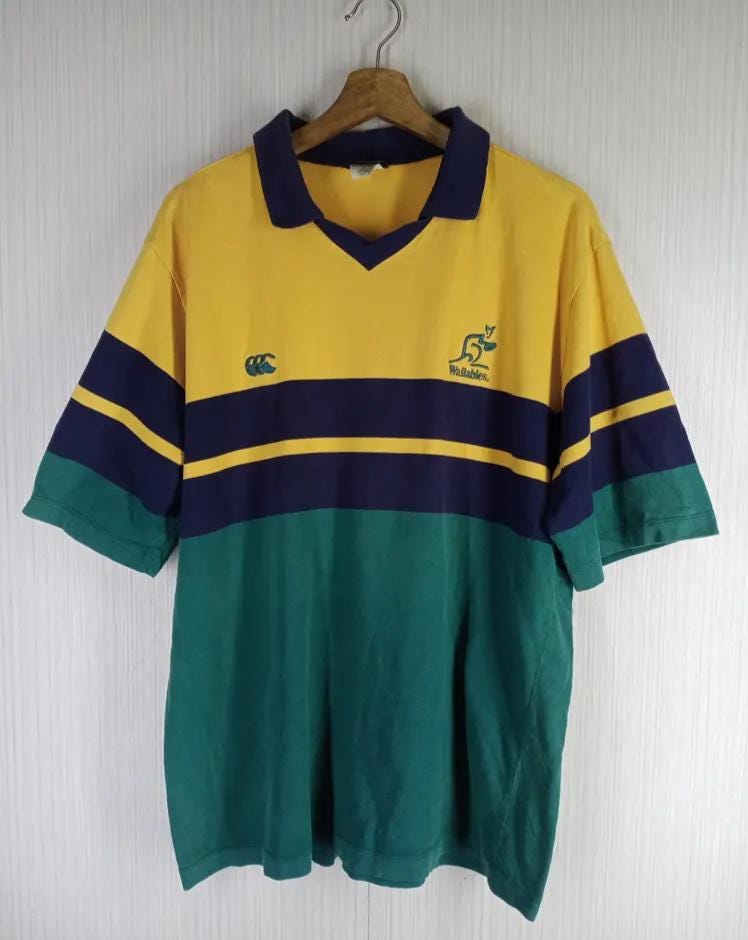 Maillot Rugby Australie Wallabies Vintage 90s - Taille L Homme, Manches Courtes, Occasion, Taches