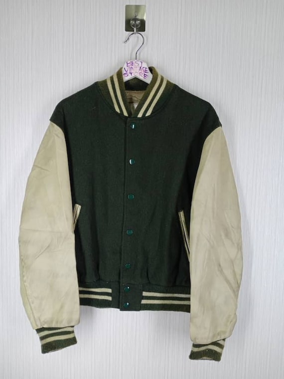 Rare!!! Vintage 80s Golden Bear Varsity Jacket Leather Sleeve Size