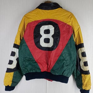 Rare!!! 90&#39;s Vintage Harajaku Mother Tricolour 8-Ball Leather Jacket Size L