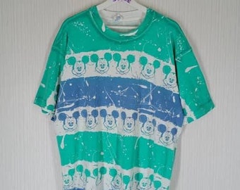 Rare!!! Vintage 80s Mickey Mouse Fullprint Tie Dye Tshirt Size XL