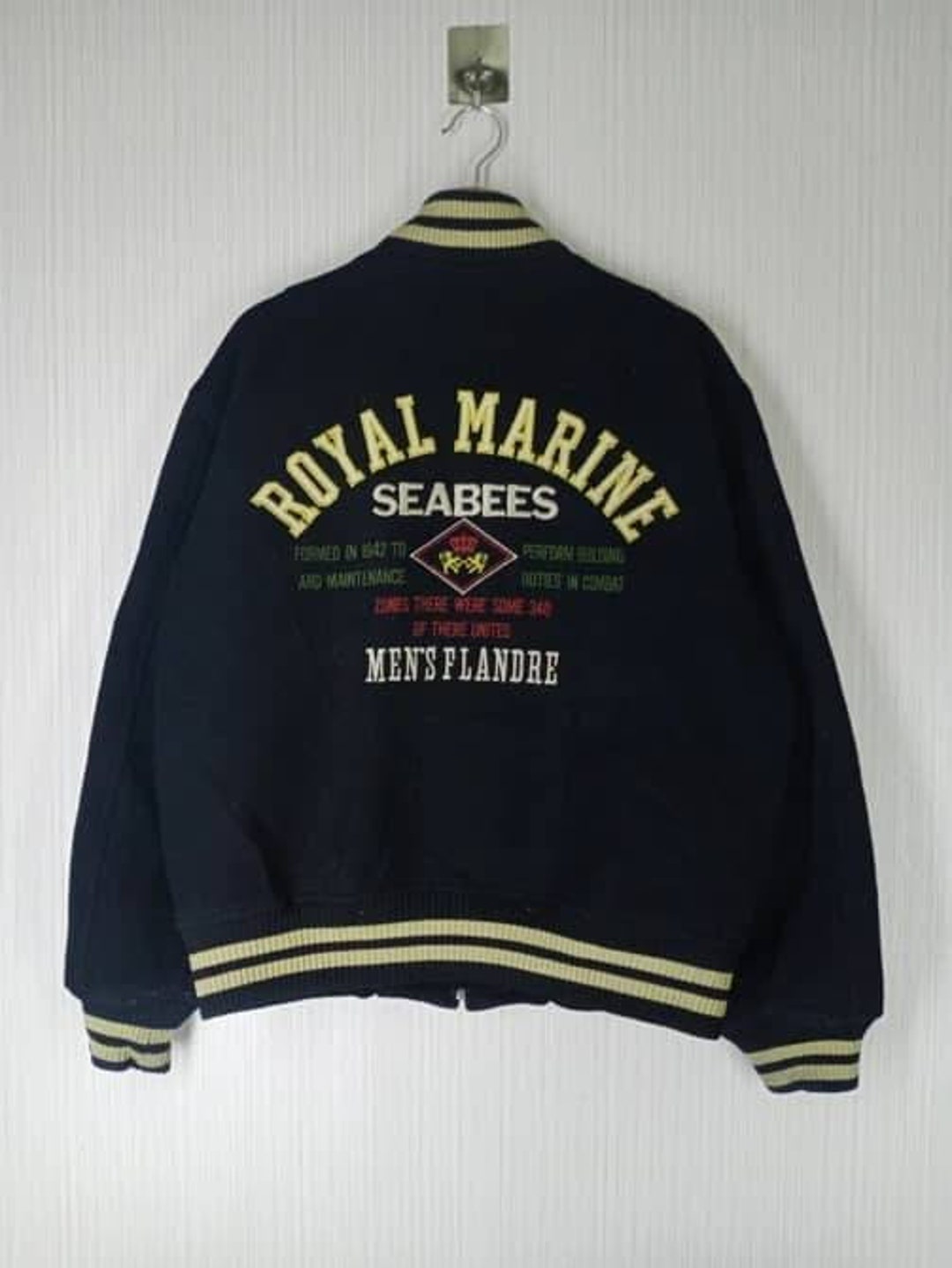 RARE!!! Vintage 90s Men's Flandre Royal Marines Varsity Jacket