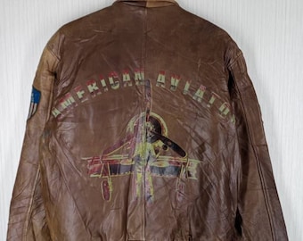 Chaqueta de aviador de cuero Avirex Tipo A-2 de la Fuerza Aérea de EE. UU., vintage, años 80 (talla M) Chaqueta de vuelo Avirex vintage de edición limitada