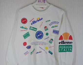 Rare!!! Vintage 90s Ellesse Perugia Italia Big Logo Fullprint Crewneck Sweatshirt Size M