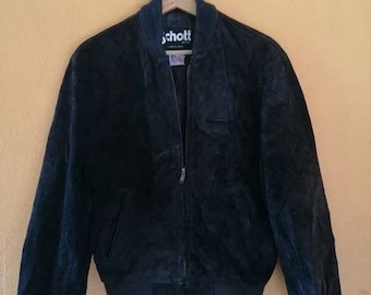 Vintage 80s Schott Leather Suede Zipper Jacket Size 40 (M) Brown