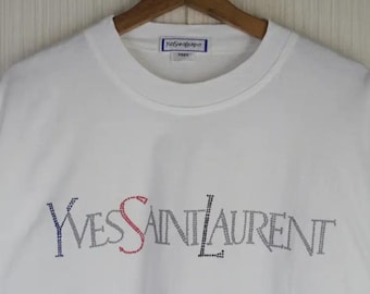 Rare Vintage 90s Yves Saint Laurent Big Logo Long Sleeve Tshirt Size L Yves Saint Laurent YSL Spell Out Tee