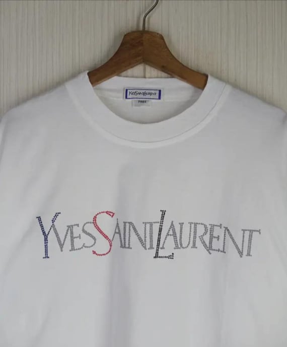 トップス Vintage YSL 90s Archive Deadstock Shirt Rare Vintage 90s Yves Saint Laurent Big Logo Long Sleeve Tshirt