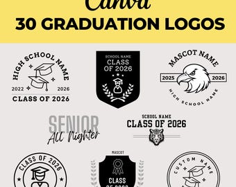 30 Custom Graduation and High School Logo Bundle, Canva Logo Templates, High School Logos