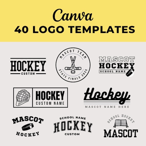 40 Custom Hockey Logo Bundle, Canva Templates, Editable Logos, Canva Logo, Clean logo design, Shirt design, School logo, Team sport
