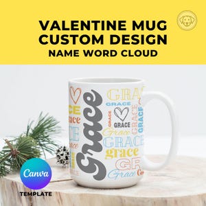 Word Cloud Gift, Valentine Mug Design, Canva Template, Custom Mug Wrap PNG
