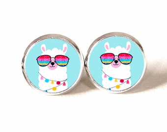 Stud earrings ••• Alpaca Lama Rainbow •••