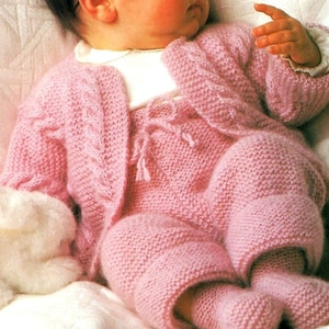 ENGISH Vintage Knitting Pattern PDF Baby Set Jacket Trousers Bootees Garter Stitch Cable Simple Easy Baby Newborn Cardigan Coat