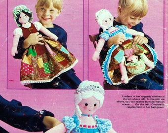 Vintage Sewing Craft Pattern  Cinderella Rags to Riches Topsy Turvy Upside Down Doll  Soft Toy Fairy Story Christmas Birthday Easter Gift