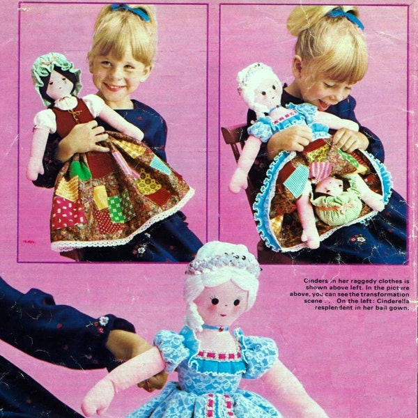 Vintage Sewing Craft Pattern  Cinderella Rags to Riches Topsy Turvy Upside Down Doll  Soft Toy Fairy Story Christmas Birthday Easter Gift