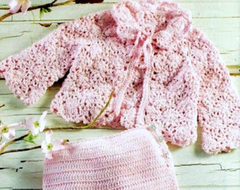 ENGLISH Vintage Crochet Pattern Booklet  Baby Pram or Matinee Set  Jacket Pants  Coat Cardigan Trousers Matinee Suit 3-6 Months